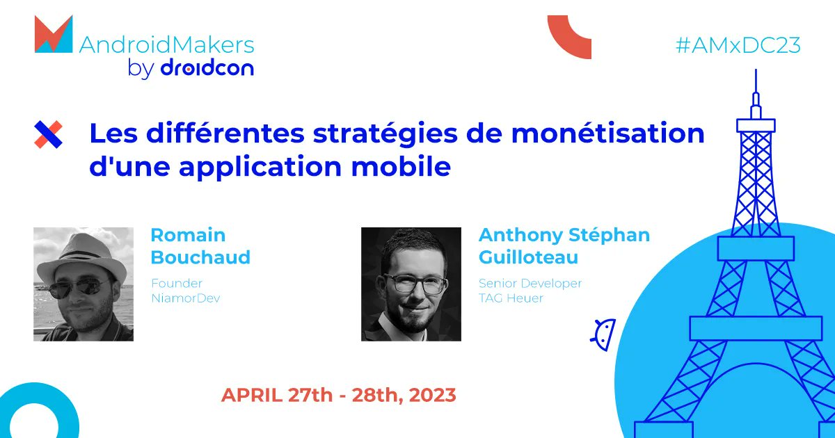 AndroidMakersFR's tweet image. Another joint talk will be hitting the #AMxDC23 stage!🇫🇷🚨 Anthony &amp;amp; Romain will go over the different ways you can monetize a #Android #iOS mobile app.

Read more about their talk here: buff.ly/43EdHd7