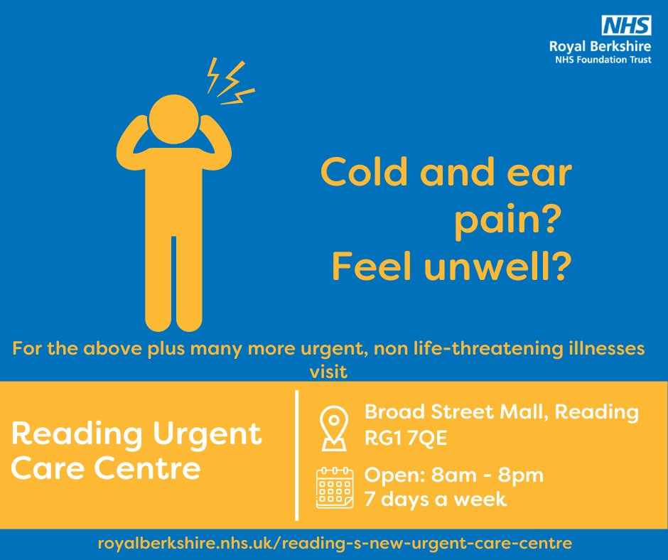 If you are feeling unwell or have an urgent minor illness and need medical attention, you can visit Reading Urgent Care Centre at the Broad Street Mall which is open 8am - 8pm. Find out more here: royalberkshire.nhs.uk/reading-s-new-…