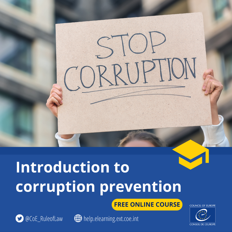 CoE_RuleofLaw's tweet photo. Interested in finding out more about the basic principles of #corruptionprevention?

Take the @coe free online course available on our e-learning platform https://t.co/dPljimvlTo and get your certificate of accomplishment. 

#nocorruptionyesintegrity