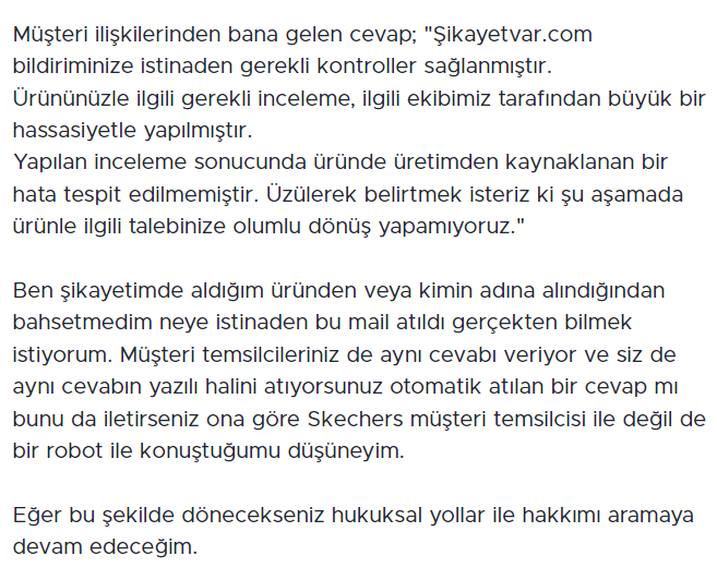 okansancakli's tweet photo. @SkechersTR  Şikayetvar üzerinden şikayette bulundğumum ama bana dönülen cevaplar maalesef robot ile gönderilmiş otomatik cevaplar. Ben hiç bir bilgi vermeden hangi ürünü incelediğinizi gerçekten merak ediyorum. Karşımda gerçekten hiç bir muhattap bulamıyorum... https://t.co/SzEm7Xr25N