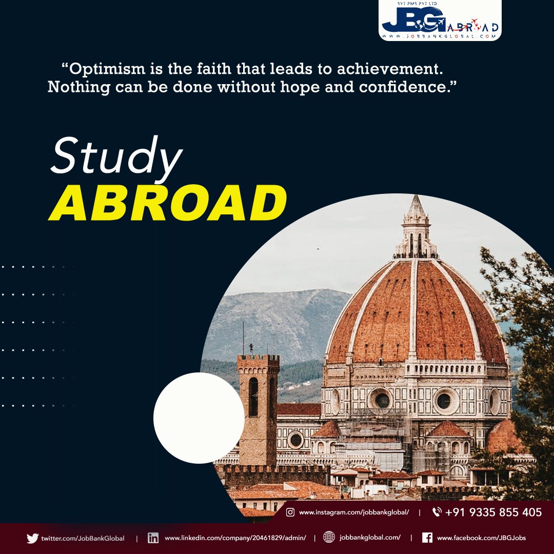 “Optimism is the faith that leads to achievement. Nothing can be done without hope and confidence.”

#canadianeducationwebinar #collegeincanada #canadianeducationexpo #universityincanada #canadiancollege #canadianuniversity #JBG #JobBankGlobal #JGBMBBSAbroad #jbgabroad