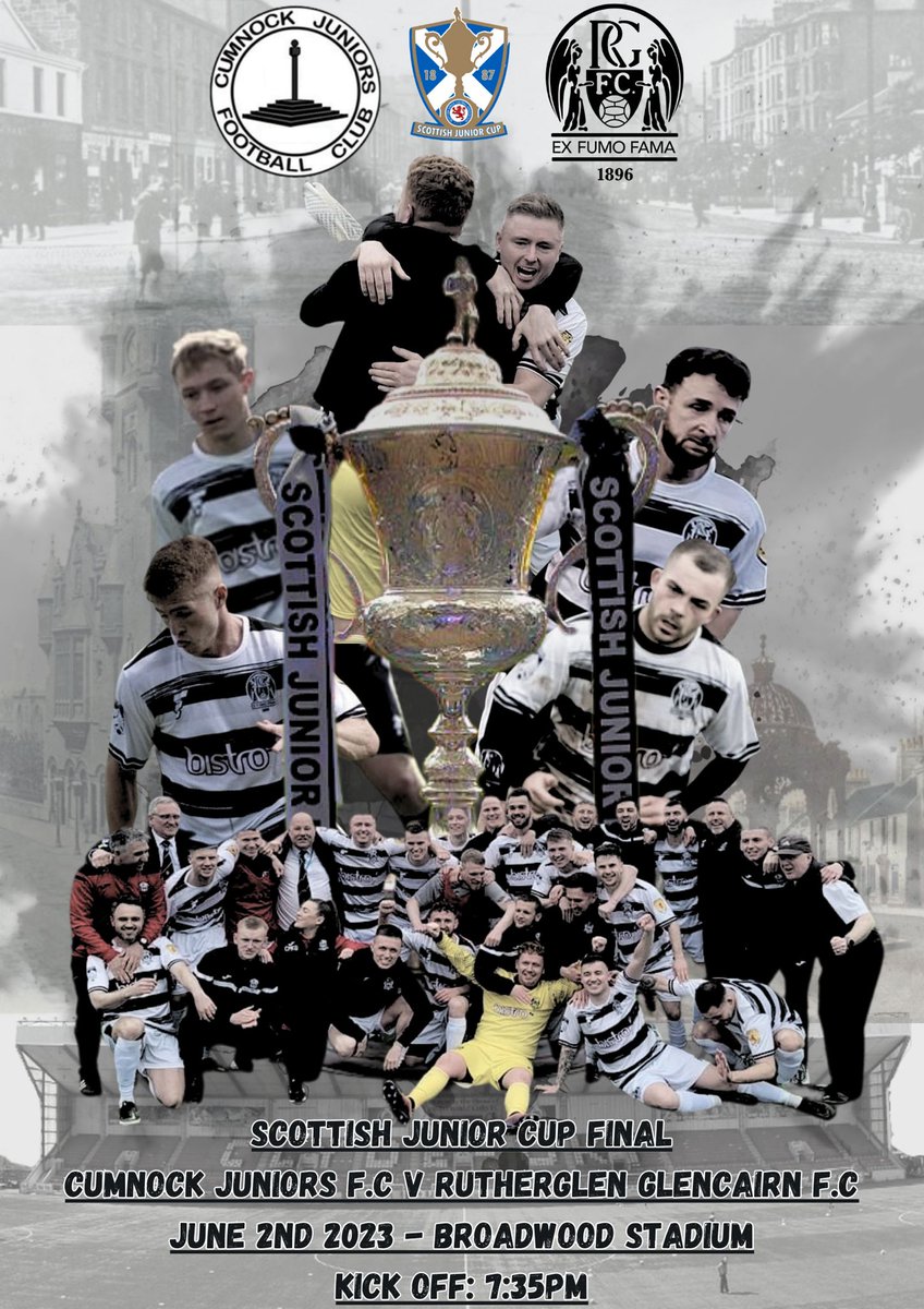 Look out for this poster appearing around the town over the next few weeks ! Glencairn's history in the Royal Burgh reaches back for an unbroken 127 years. Now we need the town's support to try to win the Scottish Junior Cup for the fifth time, and our first time for 84 years !🏁