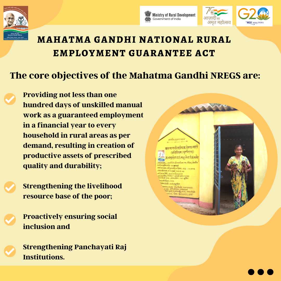 The core objectives of the Mahatma Gandhi NREGS

<a href="/MoRD_GoI/">Ministry of Rural Development, Government of India</a> <a href="/girirajsinghbjp/">Giriraj Singh</a> <a href="/SadhviNiranjan/">Sadhvi Niranjan Jyoti</a> <a href="/fskulaste/">Faggan Singh Kulaste</a> @amitkataria_IAS  <a href="/apsinghmha/">Amrendra Pratap Singh</a> #MahatmaGandhinrega
