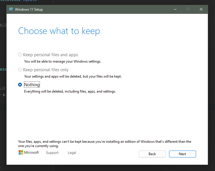 CMDRFigrow's tweet photo. Today on #MicrosoftMoments... I have to do an entire fresh install because there's no way to upgrade my Development VM from Win 11 Enterprise Eval to a fully licensed retail version without completely deleting all of my data. Even just over the top using the ISO. Fuck that. https://t.co/lxRHVeEMDP