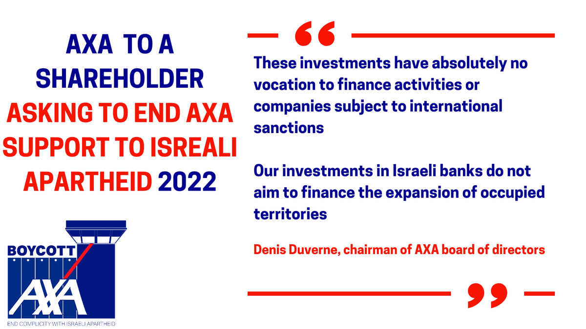@OmarSShakir from @hrw says that businesses operating in illegal settlements can't avoid or mitigate their contribution to severe human rights violations.
If @AXA respects its 'Human rights & Vigilance plan', it should divest from Israeli banks.
#AXADivest