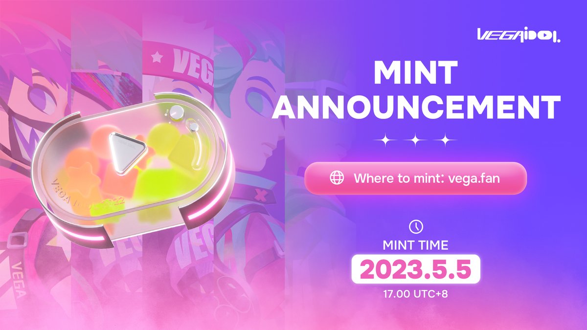 VegaIdol's tweet photo. 🚀 Mint Announcement 🚀

💰Total: 5000 
💼Treasury: 2000
🌐Where to mint: https://t.co/jjstatRR4O

💎AL Mint: 1000 0.015E 
May 5th,  7:00 PM UTC+8

🔥WL Mint: 2000 0.03E 
May 5th, 9:00 PM - May 6th, 7:00 PM UTC+8

#vegaidol #mint #NFT （1/2） https://t.co/5CtP83s6Qh