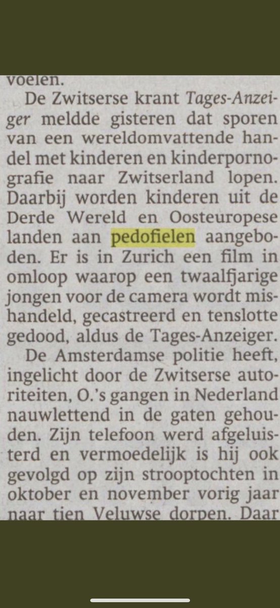 huig_plug's tweet photo. ‘De Zwitserse krant Tages-Anzeiger meldde dat sporen van een wereldomvattende handel met kinderen & kinderpornografie naar Zwitserland lopen. Daarbij worden kinderen uit de derde wereld & Oost-Europese landen aan pedofielen aangeboden.’ (Parool, 27 januari 1993) https://t.co/OgOivHYU7T