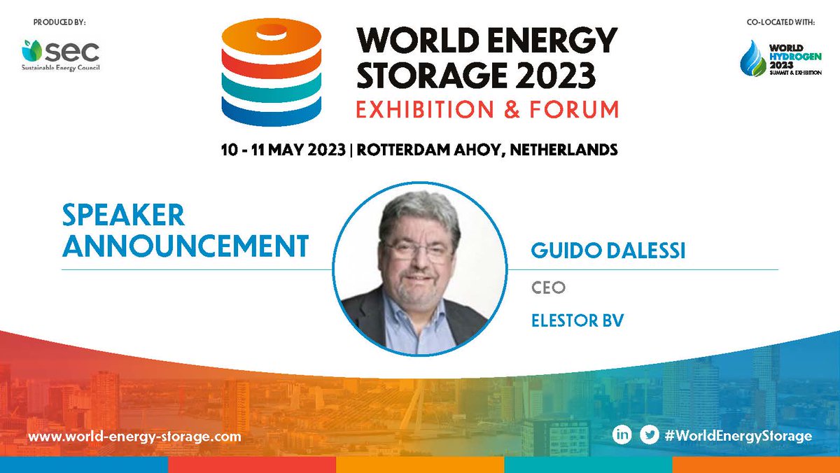SEC World Energy Storage (@storage_sec) on Twitter photo Guido Dalessi, CEO <a href="/Elestor_BV/">Elestor - Hydrogen Flow Batteries</a>, will be at #WorldEnergyStorage as a panellist at Session 2 on 10 May.
✅Free Ticket: bit.ly/3YaMbQp
📙Programme: bit.ly/3Iz1pch
📌Stand: bit.ly/3ZrK7EB Guido Dalessi, CEO <a href="/Elestor_BV/">Elestor - Hydrogen Flow Batteries</a>, will be at #WorldEnergyStorage as a panellist at Session 2 on 10 May.
✅Free Ticket: bit.ly/3YaMbQp
📙Programme: bit.ly/3Iz1pch
📌Stand: bit.ly/3ZrK7EB