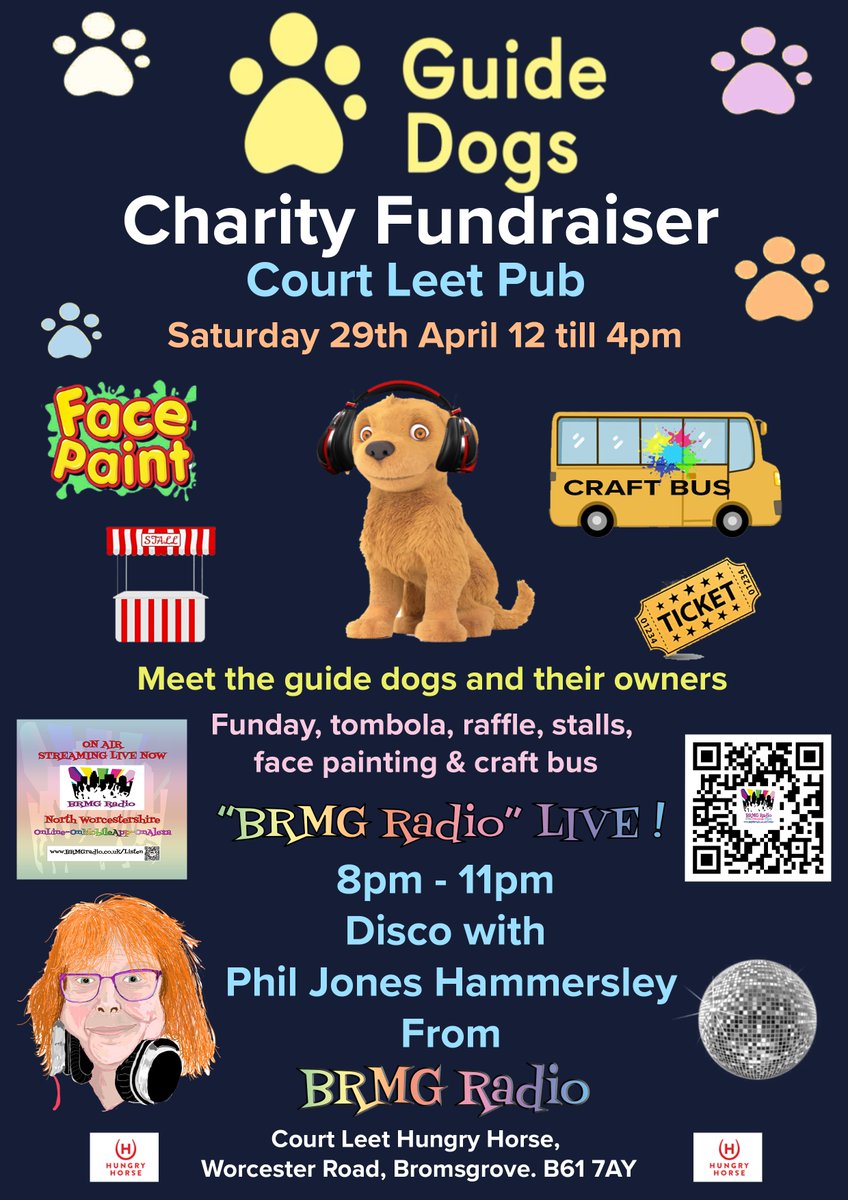 #BRMGradio #Bromsgrove #Guidedogs #Fundraiser
Join us Saturday 29th April 12pm till 4pm Charity fundraiser in aid of Guide Dogs UK It costs over £55,000 to support a guide dog from birth to retirement !
Listen LIVE online www/BRMGradio.co.uk/listen
PLEASE LIKE AND SHARE
