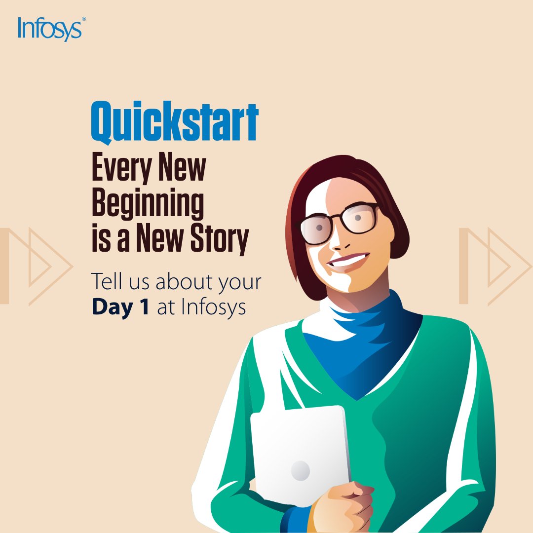 Infosys's tweet image. With the introduction of Infosys’ enhanced onboarding program, #QuickStart, it's time to relive some of your memorable first-day experiences at Infosys.