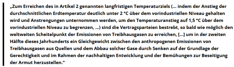 fridays_freedom's tweet photo. #Neubauer u. #Klimakleber beziehen sich ja oft auf das Pariser Klimaabkommen. Was steht da eigentlich?
Art. 4: Ziel ist, nach 2050 ein GLEICHGEWICHT zwischen EMISSIONEN und ABBAU des CO2 herzustellen!
Das entspricht ca 20 GT CO2-Ausstoß/Jahr! Nirgends steht etwas von #NetZeroCO2
#Klima #GreatReset