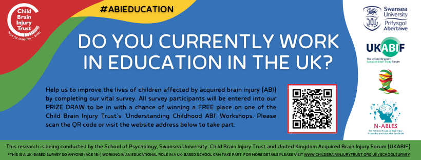 A reminder that this vital survey to understand #ChildhoodABI in #Education is still open. Please take part here: swanseachhs.eu.qualtrics.com/jfe/form/SV_7X…… You will be automatically entered to a draw to win a place on an amazing @cbituk workshop!