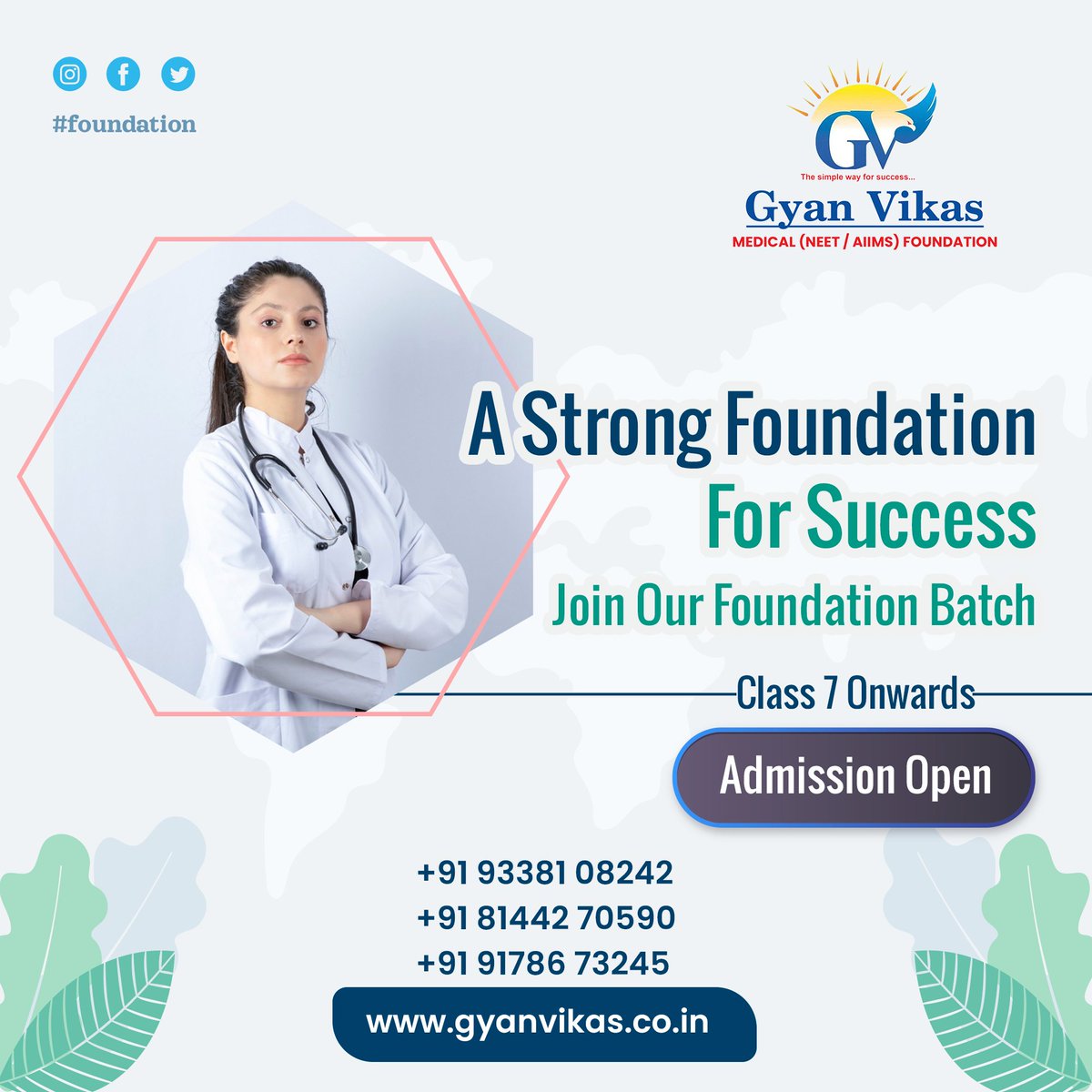 gyanvikas_bbsr's tweet image. Give your medical career a head start with Gyan Vikas – introducing our foundation batch from Class 7 onwards!

💪🏻A strong foundation will lead to a strong career and success!

👉🏻📲Enroll today!

#GyanVikas #FoundationCourse #AdmissionOpen