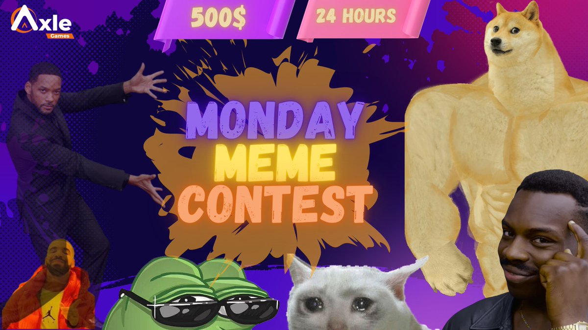 AxleGames's tweet photo. 🚨🚨MONDAY MEME CONTEST🚨🚨

We're looking for the funniest, wittiest & most creative memes on @axlegames! 

💸 Prize: $500
📅 24 Hours
🏆 5 winners

1️⃣ Like + Quote Tweet the Meme submissions
2️⃣ Join and Share your memes on TG: https://t.co/qCQPtZNiRl

#MemeContest #aigaming #gamefi