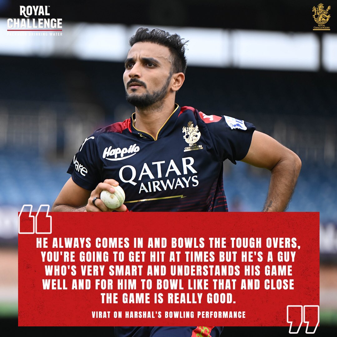 RCBTweets's tweet image. Royal Challenge Packaged Drinking Water Moment of the Day 🗣

Our man for the death overs absolutely delivered the goods yesterday 🔥

#PlayBold #ನಮ್ಮRCB #IPL2023 #Choosebold #RoyalChallenge @HarshalPatel23