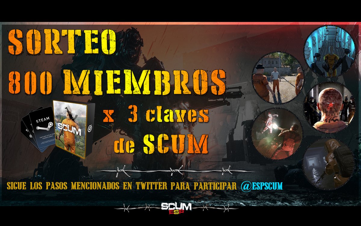 🎲¡SORTEAMOS 3 claves de SCUM!🎲
Queremos agradecer el crecimiento de la comunidad y vamos a regalar unos presentes! 

¡Entra en el link siguiente para participar!  
¡Mucha suerte a todos!

🔶Sorteo -> tinyurl.com/yc2dkf2y

<a href="/ScumGame/">SCUM</a> <a href="/dedaPong/">Tomislav Pongrac</a> <a href="/Matofskii/">Matofski</a> <a href="/LevaOpaki/">Andrej Levenski</a> 
#scumgame