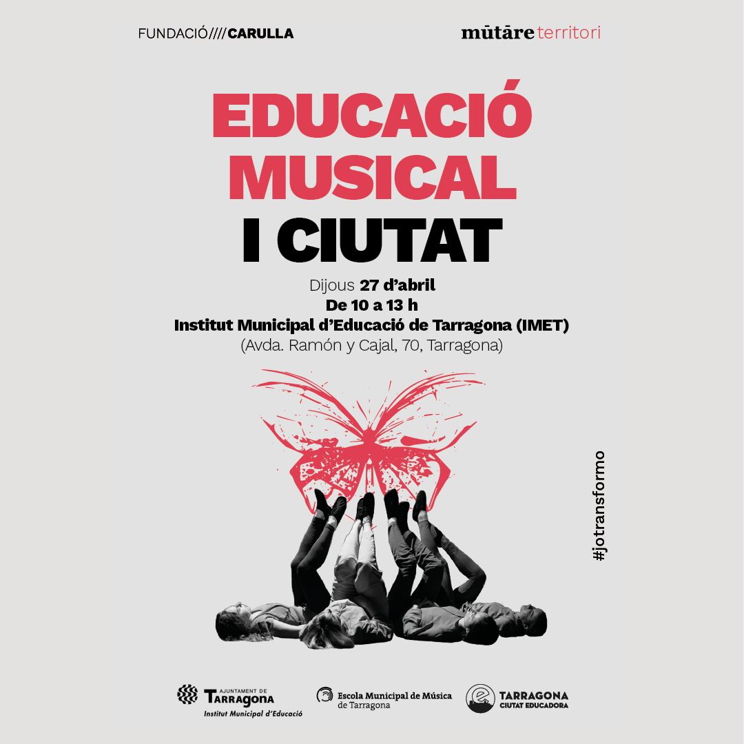 TGNEducacio's tweet photo. 🦋 Inscripcions obertes al Mutare Tarragona: Educació musical i ciutat.
📅Dijous 27 d’abril de 10h a 13h
🗺️ Institut Municipal d’Educació
Inscripcions: https://t.co/24QJPifkn7
#arts #connexió #educació #comunitatmutare #IMET #tgnciutateducadora #EMM https://t.co/oPkE6n7IxM