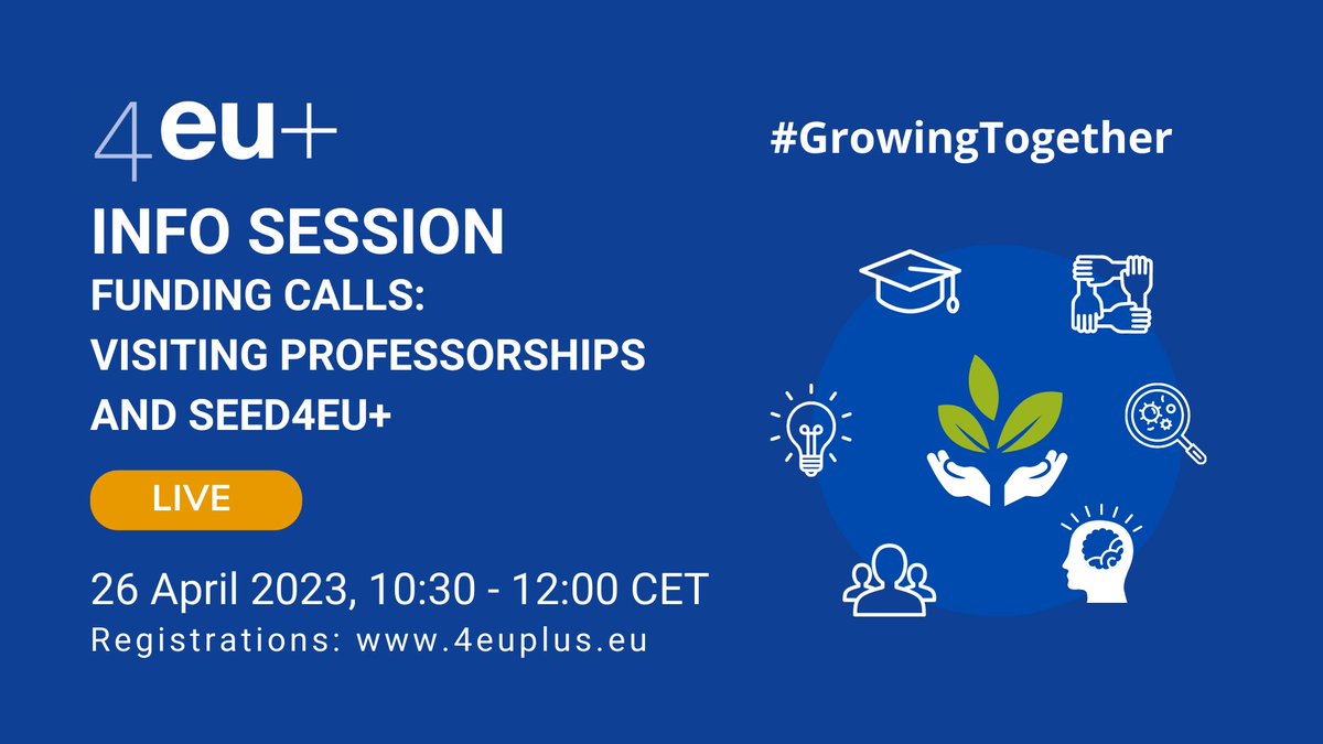 4EUplusAlliance's tweet photo. 💡 LAST MINUTE REMINDER! Only two days left until the #infosession on 2 #fundingcalls launched by #4EUPlus! Are you interested in applying and would like to learn more?
👉 Register now: https://t.co/6Tz3GWxx8L
#GrowinginCreativity #GrowinginMotion https://t.co/icfRwKUjZC