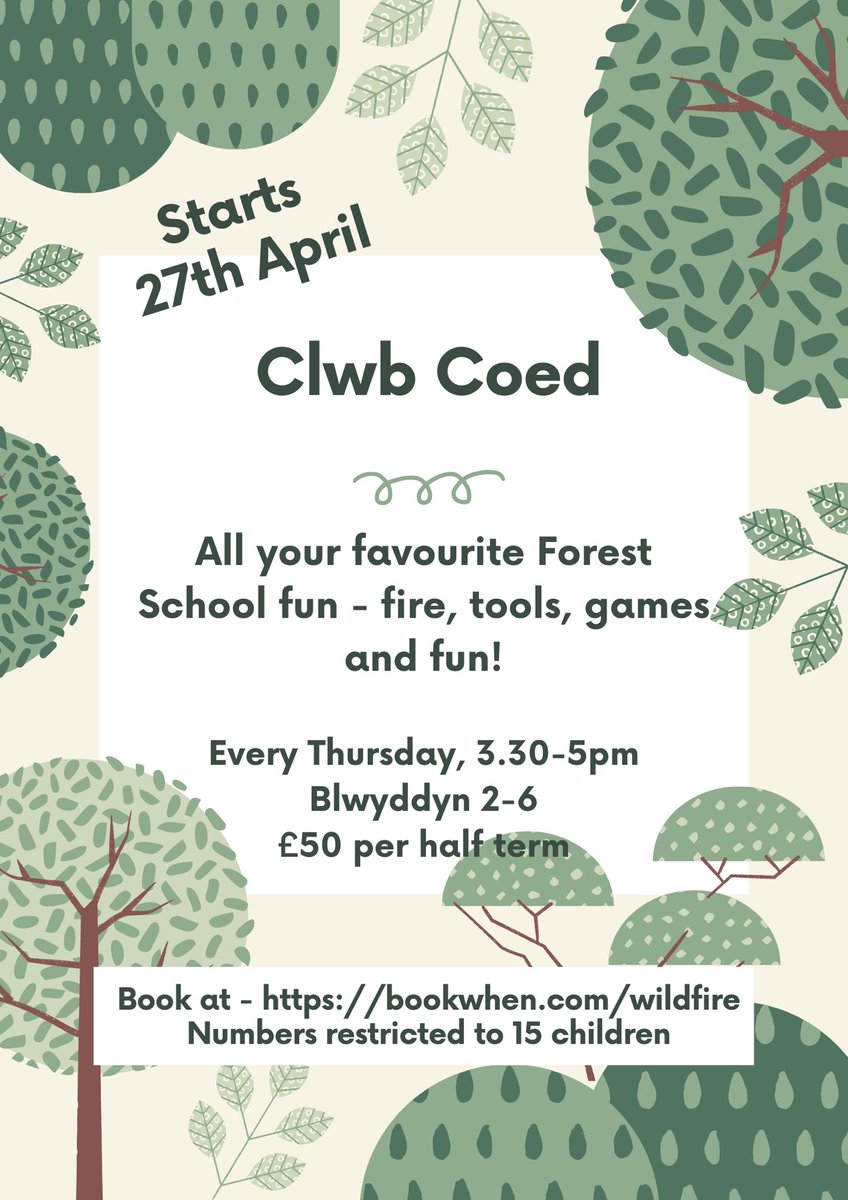 ⁦<a href="/YDewiSant/">Ysgol Dewi Sant</a>⁩ We have 3 spaces left if any children from year 2-6 want to join us this Thursday. Go to bookwhen.com/wildfire to book