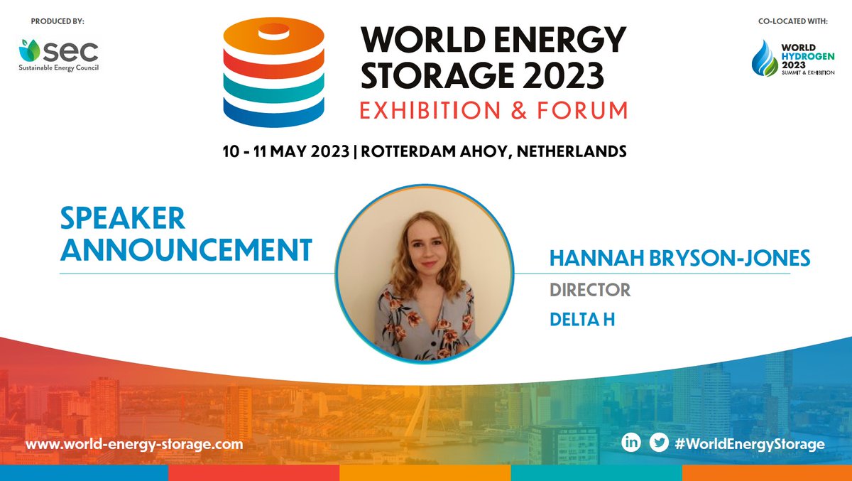 Hannah Bryson-Jones, Director, Delta H, will be at #WorldEnergyStorage as a panellist at Session 1 on 10 May and Session 2 on 11 May.

✅Free Ticket:  bit.ly/3YaMbQp 
📙Programme:  bit.ly/3Iz1pch 
📌Stand: bit.ly/3ZrK7EB