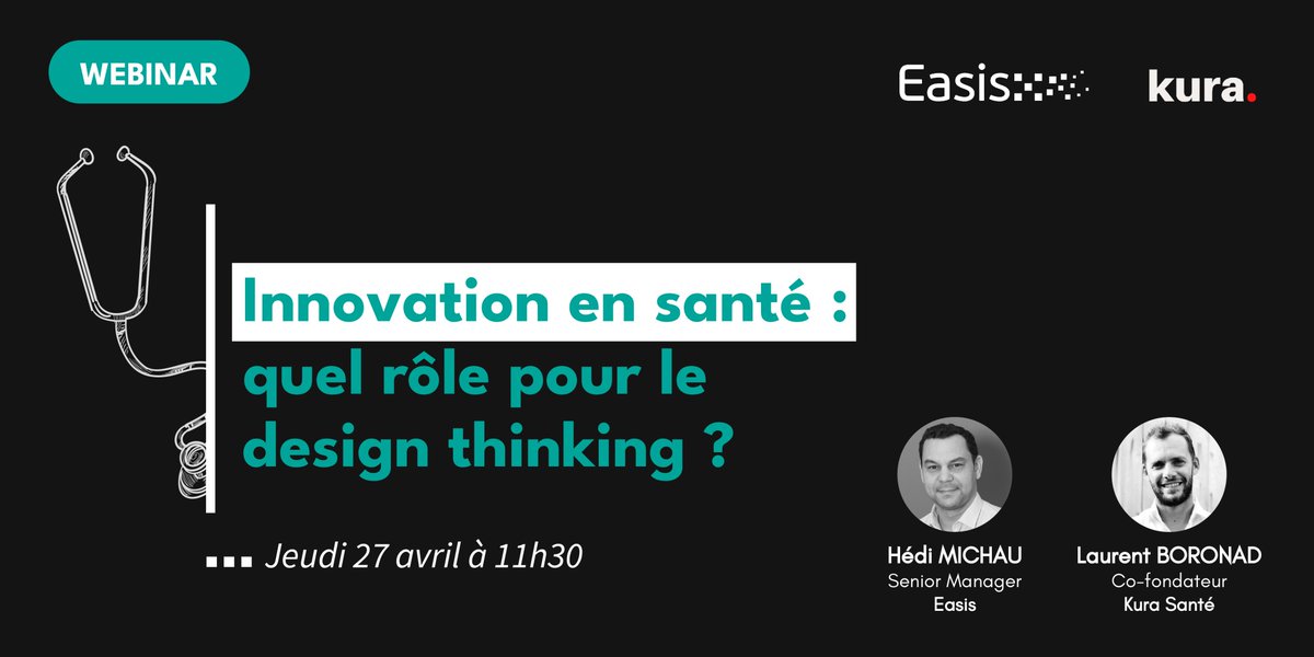📣 Comment intégrer le #designthinking dans un processus d'innovation en #santé ?

Easis et Kura Santé vous donnent rendez-vous ce jeudi 27 avril pour un webinar sur le sujet !

👉 Il est encore temps de vous inscrire : bit.ly/3J8UqYN

#Design #Innovation