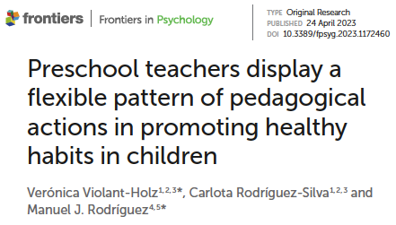 RodriguezAllue's tweet photo. Happy to share our paper published in @FrontPsychol: Preschool teachers display a flexible pattern of pedagogical actions in promoting healthy habits in children 1/8
#Schools #TeachingStrategies  #Pedagogy #MixedMethod #HealthEducation #HealthySchool
https://t.co/QOHfPN9qQP https://t.co/iMcwxkTql0