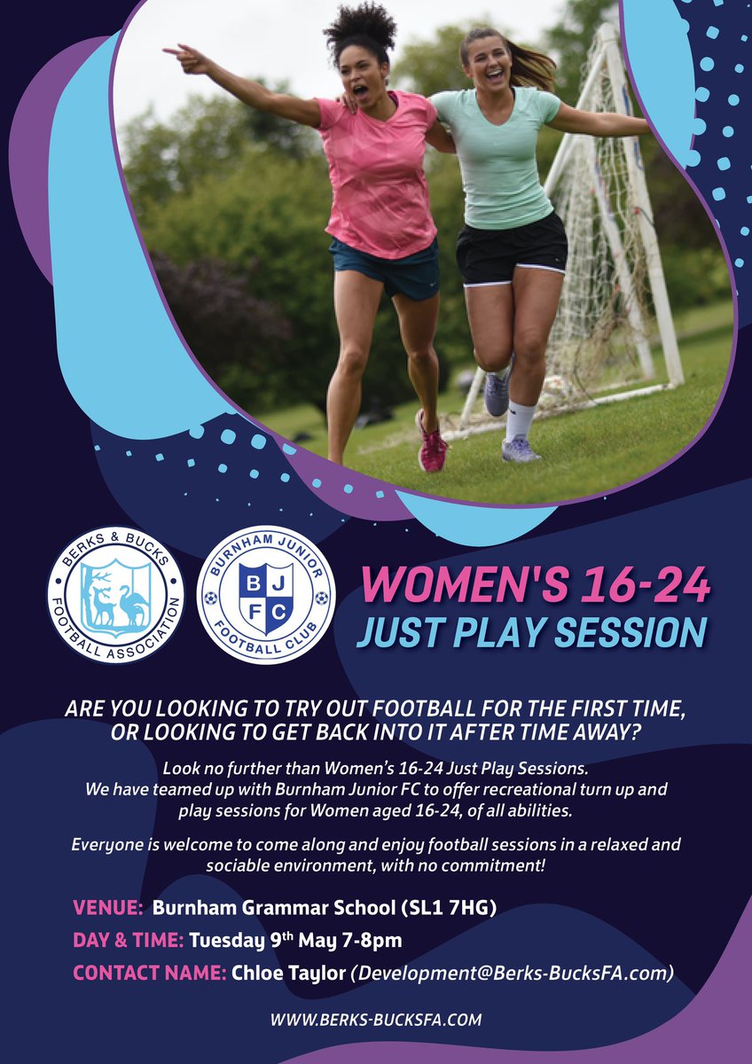 ⚽️ We’ve teamed up with Burnham Junior FC to provide recreational football for any females aged between 16 - 24! Please contact our BBFA Youth Network via development@berks-bucksfa.com to confirm your interest in attending 🥳