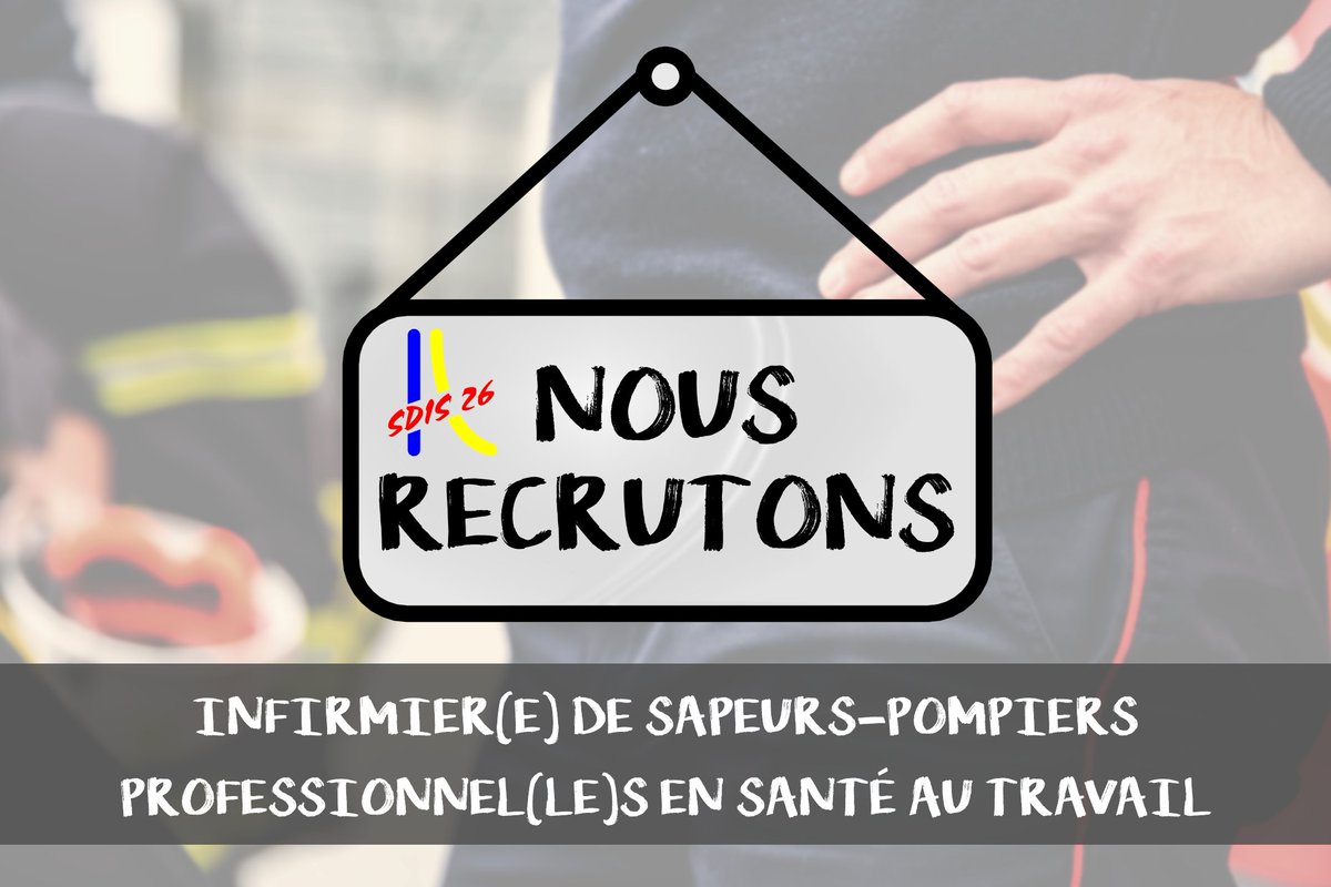 💼[#Recrutement]
Le SDIS 26 recrute un(e) infirmier(e) de sapeurs-pompiers professionnel(le)s en santé au travail
Profil recherché : Infirmier de SPP
❗️Date limite de candidature : 31/05/2023❗️
➡️Poste à pourvoir au 01/07/2023
À vos candidatures ! emploi-territorial.fr/offre/o0262304…