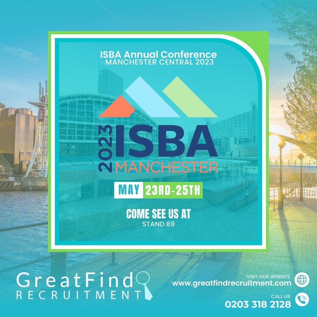 GFR_Recruitment's tweet photo. Exciting news! GreatFind Recruitment will be at the @the_isba conference in Manchester on the 23rd-25th of May!
As a leading education recruitment specialist, we're thrilled to meet bursars and management staff. Visit us at Stand 89 to learn more! 🤝
#ISBAConference #ISBA https://t.co/rRrj5ZhMRs