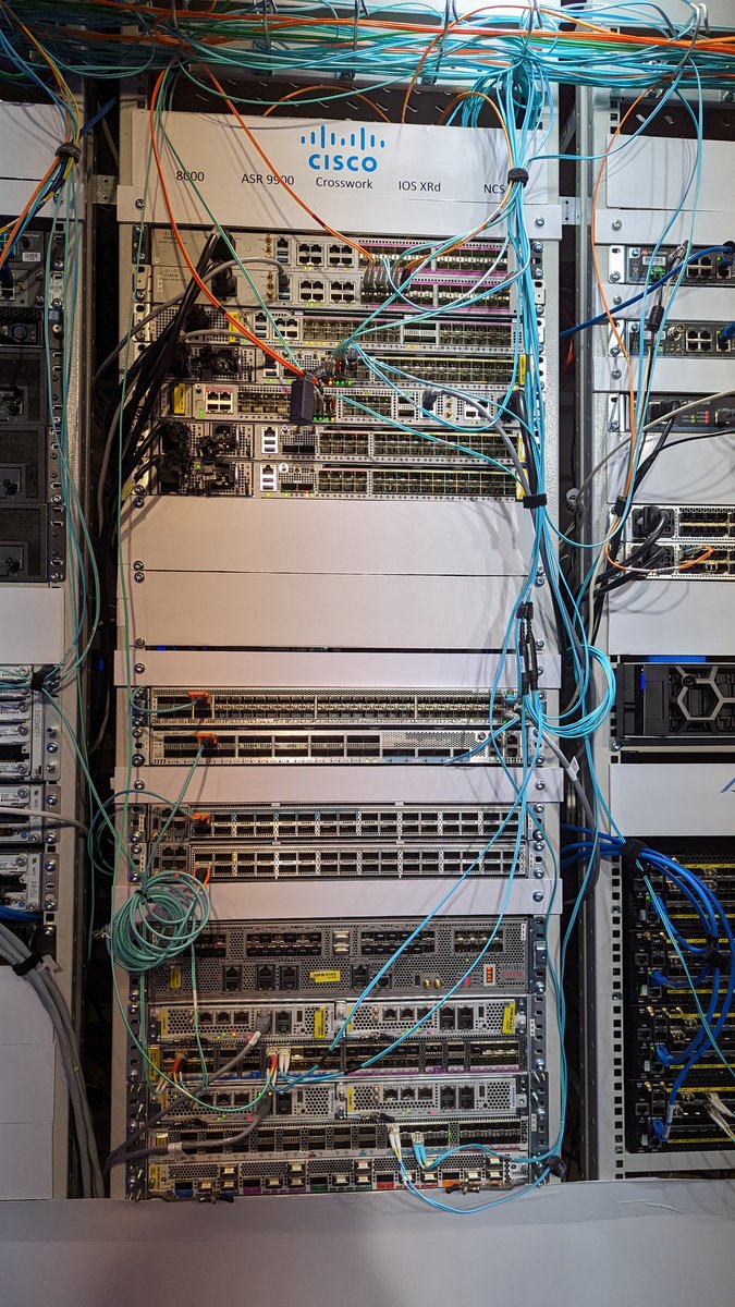 fcuiller's tweet image. Back from MPLS World Congress 2023.
Here is the @CiscoIOSXR rack used for the EANTC interop. Bunch of hardware: 8000, NCS 540, NCS 5500, ASR9k. But also software: IOS XRd and Crosswork.
#MPLSWC