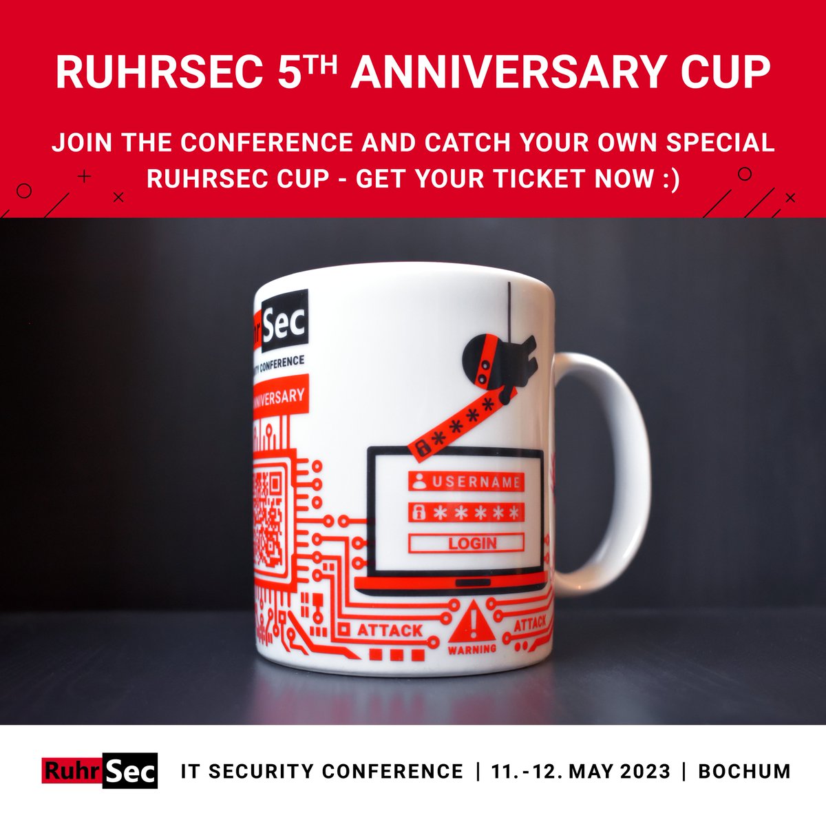 Free RuhrSec merch?! Say less! 😍 Head over heels in love with our anniversary cup ❤️☕❤️ Get your own exclusive cup at #RuhrSec 2023. RuhrSec Ticketshop: 👉 ruhrsec.de/2023/tickets.h… 📣Limited student tickets available now - BA/MA/Phd ✅ Conference program, more information and…