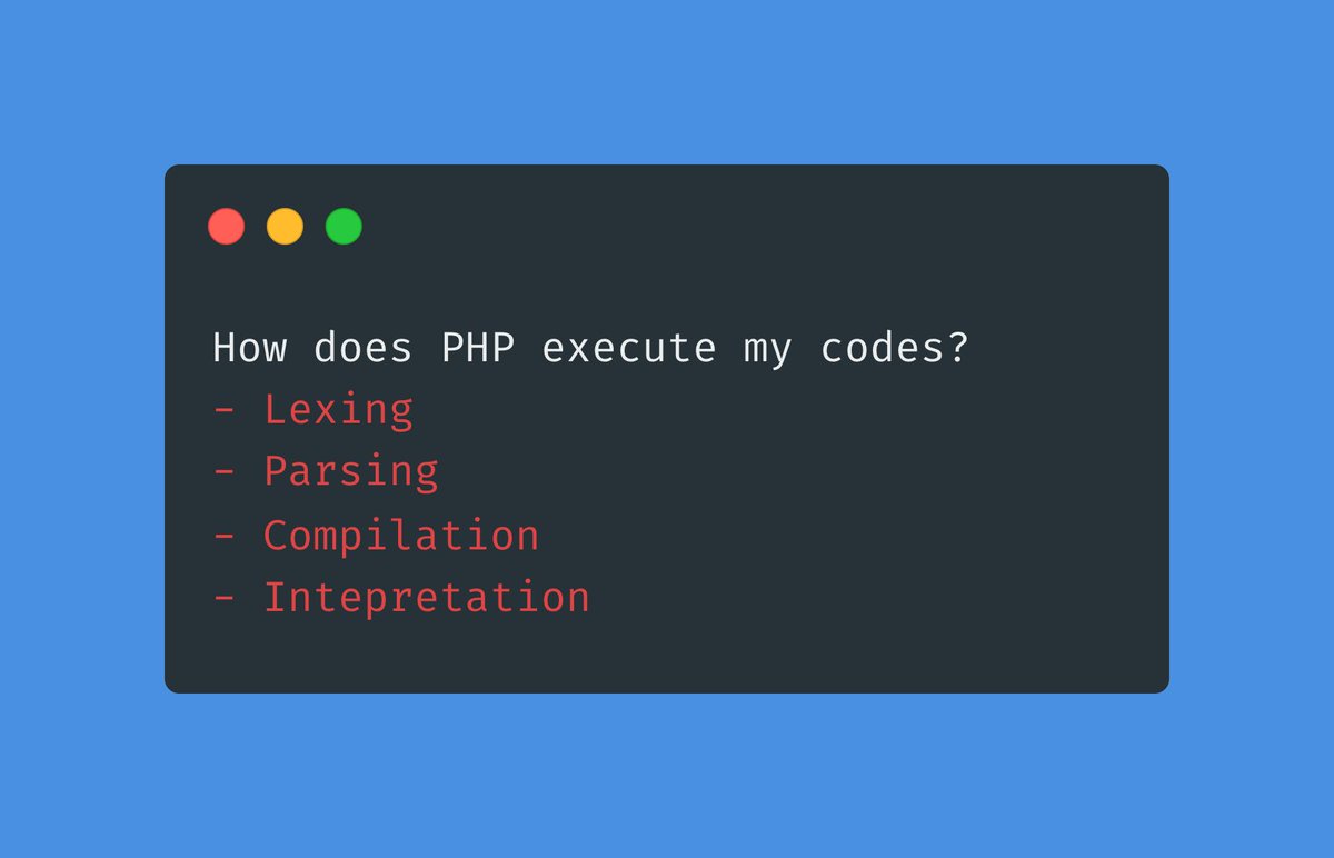 drumzminister's tweet photo. PHP has a 4-step process that it goes through to take your code from the php file to spitting out output either for your web browser or terminal. 

#laravel #php #tips #SoftwareEngineering #SoftwareDeveloper https://t.co/1Jt97kNFAK