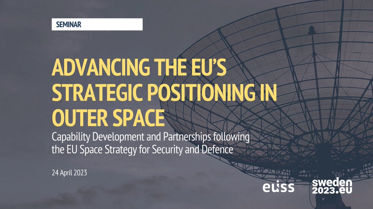 EU_ISS's tweet photo. 🛰️ #Space is a strategic domain for #EUdefence &amp; security. 

We’re happy to team-up with @sweden2023eu today to discuss the implications of the EU Space Strategy for Security &amp; Defence for EU Member States, industry &amp; strategic partners.

#EUSSSD https://t.co/xIL1i5KMhw