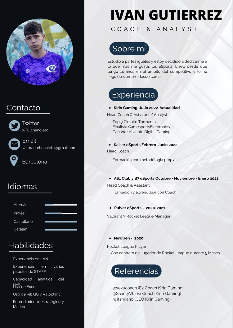 I am still linked to <a href="/KirinGamingClub/">Kirin Gaming</a> but im allowed to explore options as Assistant Coach or Analyst 

- Preferably outside spain or LR 
- Available 🇪🇸>🇬🇧>🇩🇪 
- More info 📥 
❤️ &amp; ♻️ Are appreciated