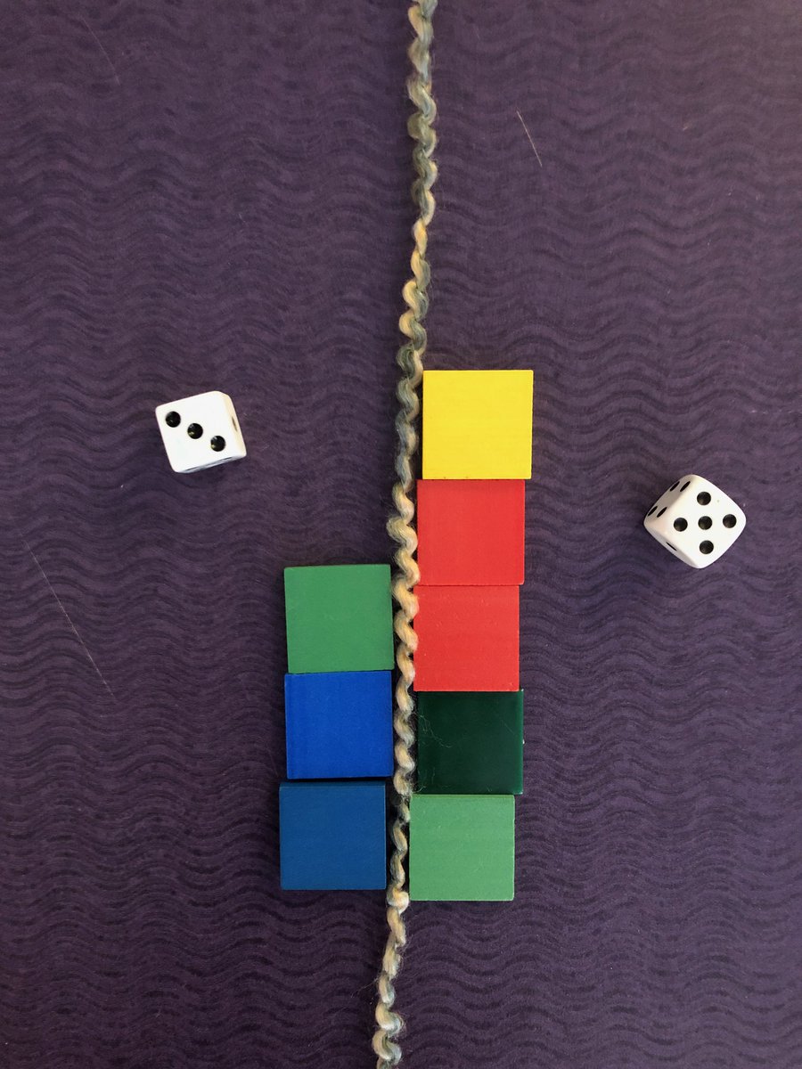 McLennan1977's tweet image. Race to the finish! Each player chooses a side - roll the die, subitize, and add blocks to your line. Keep rolling, adding and building. Player with the longest line wins the game!  

#mathmonday #math #Kinder #education #school #learning #onted #mathgames #k12 #earlyed
