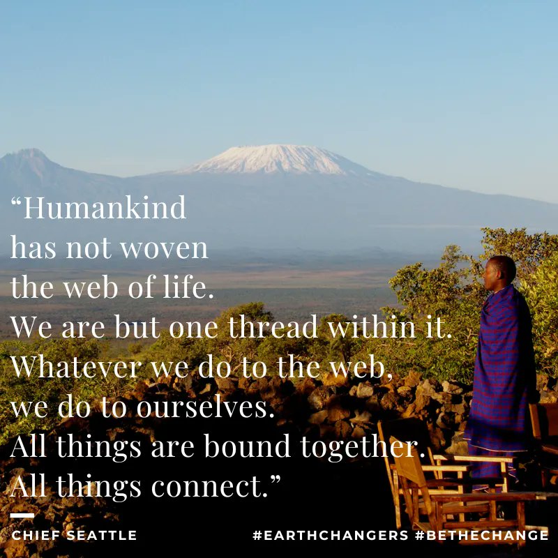 vickysmith's tweet image. RT @ Earth_Changers_ #MondayMotivation: "Humankind has not woven the web of life. We are but 1 thread within it. Whatever we do to the web, we do to ourselves. All things are bound together. All things connect"~#ChiefSeattle, 1854.

Pic: …