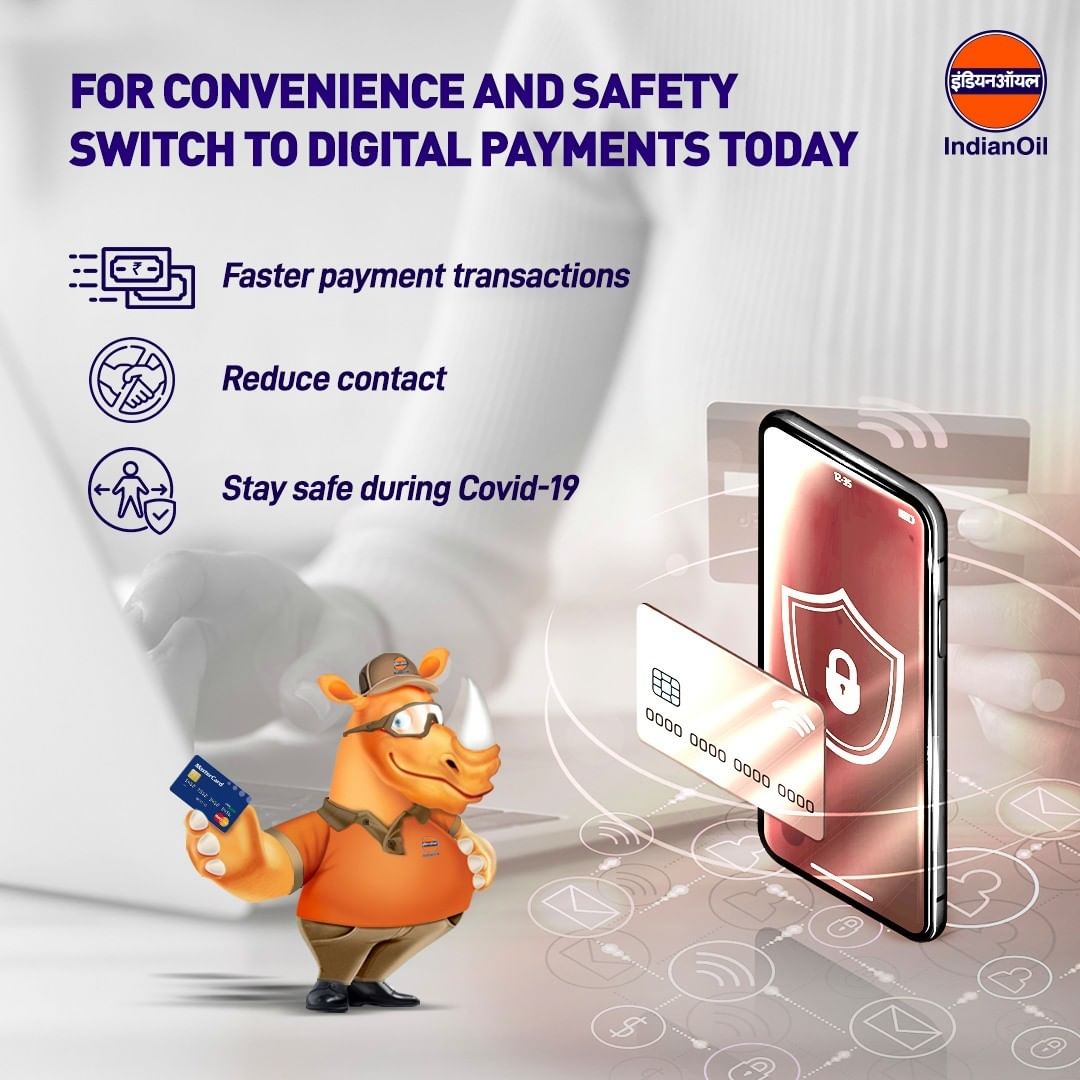 IndianOilcl's tweet photo. Pay with digital payments everytime you stop by for a refill at IndianOil. It makes your transactions quick and easy, and it keeps you safe from Covid-19.

#GoDigital #IndianOil #DigitalPayments #IndianOilRhino https://t.co/OGmUlSotBh