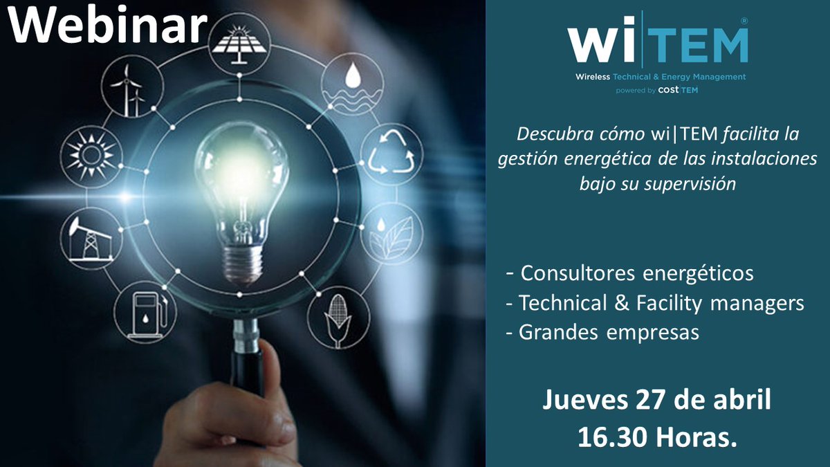 co2st_tem's tweet photo. Descubra los beneficios de la implantación de wi|TEM y cómo puede ayudarle en la gestión energética de múltiples instalaciones a nivel industrial y gran terciario. 
Puede ampliar información e inscribirse en el webinar a través del siguiente enlace.
https://t.co/fQXcUERtxk https://t.co/yiYTYbqp2h