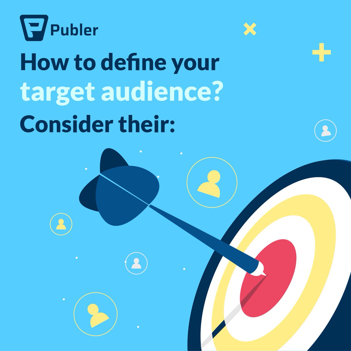 publer's tweet image. Connect with the right people on social media! Identify who would enjoy your products/services and engage with your content by knowing their age, interests, preferred platforms, and more! 🎯
 #TargetAudience #BuyerPersona #SocialMediaStrategyTips