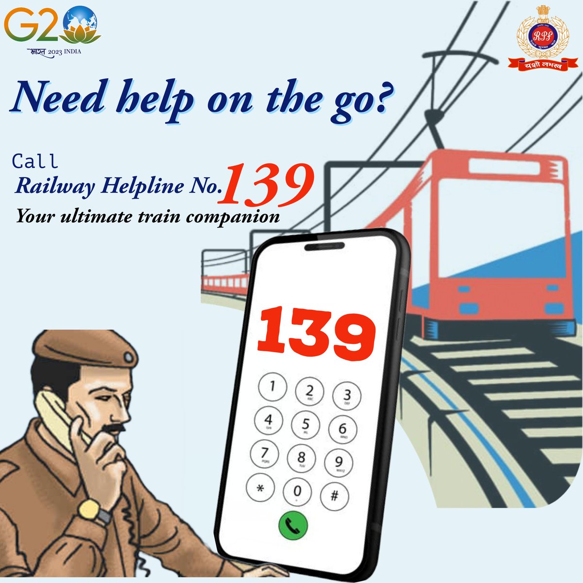 RPF_INDIA's tweet photo. Facing any issues while traveling? call the Railway helpline at 139 for safe &amp; stress-free journey.

#Dial139 #TravelSafe #WeServeAndProtect https://t.co/NKU5Wg7fB5