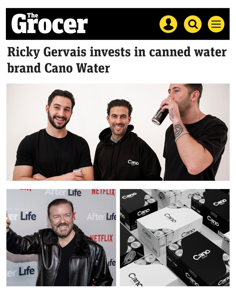 RT @canowater: Ricky Gervais invests in canned water brand @canowater - nice one @TheSun, @TheGrocer https://t.co/iJq5sdxwGN