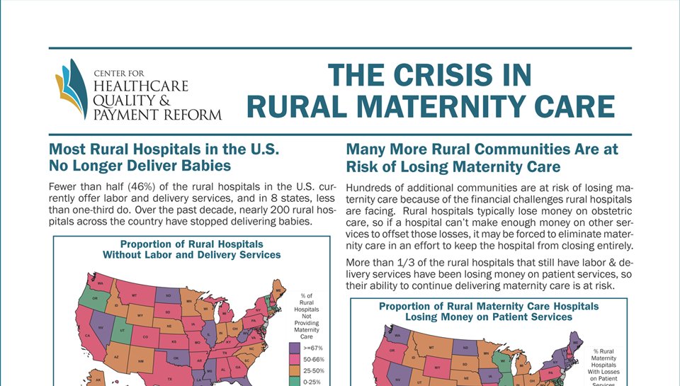 Many #rural communities no longer have local #maternitycare services because health insurance companies underpay #ruralhospitals. This contributes to the high US #maternalmortality &amp; #infantmortality rates. Some specific solutions are described here: chqpr.org/downloads/Rura…