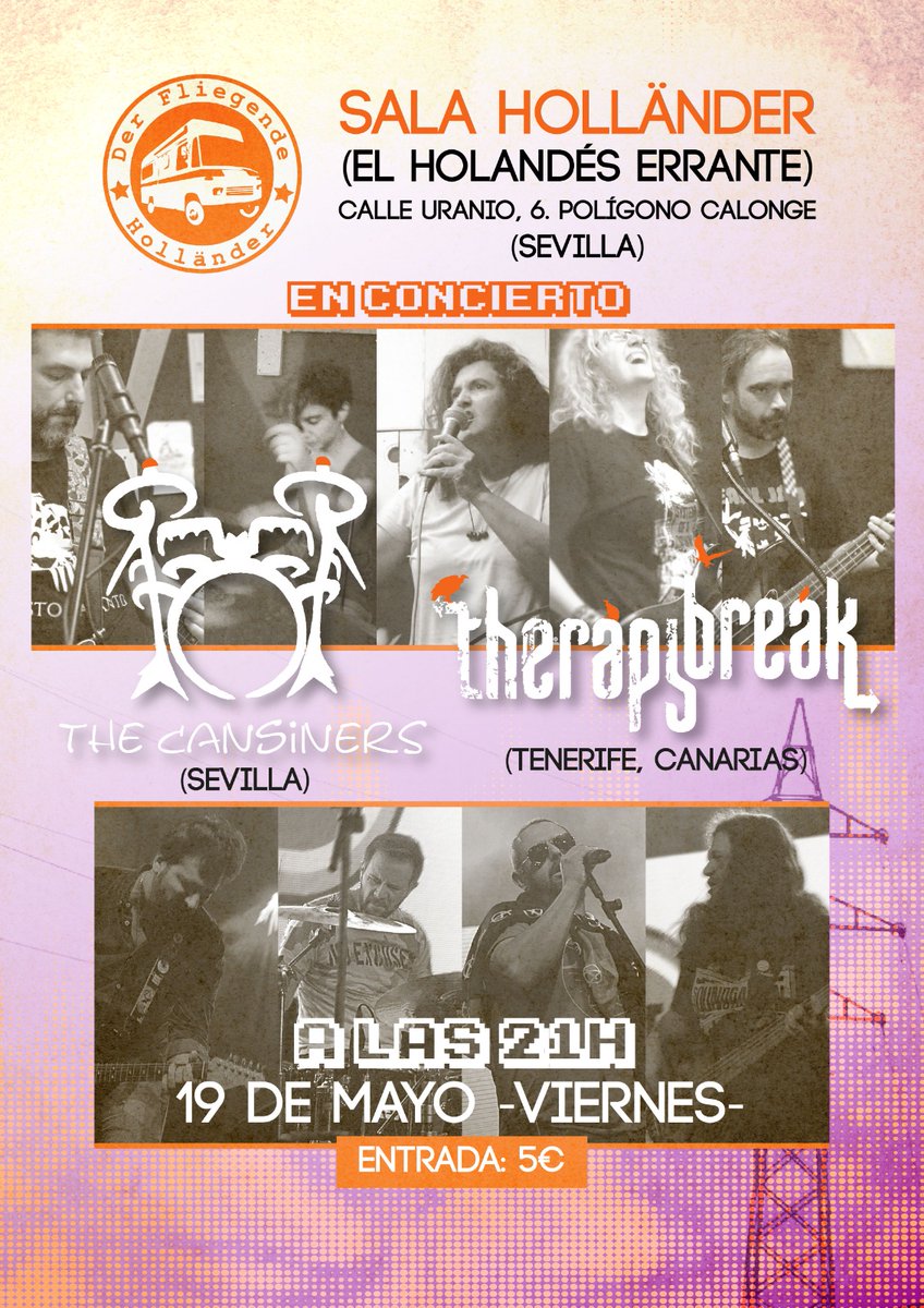 Ya tenemos cartel oficial. Tocaremos el próximo viernes 19 de mayo en Sala Holländer, junto a la banda tinerfeña Therapy Break. Avisad@s estáis!!
🤘🏻🤘🏻🤘🏻