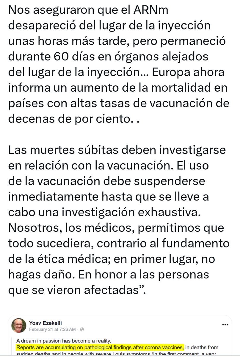 uunnii22's tweet photo. 👉El ex oficial médico de atención primaria de Israel Yoav Ezekelli pide la suspensión inmediata de las vacunas #ARNm por el genocidio a nivel mundial que están ocasionando

#DDHH 
#Agenda2030
#rtav1
#afectadosporlasvacunas
#ActivaTArgentina
#BillGatesBioTerrorist 
#pfizergate https://t.co/Kua50JhiTh