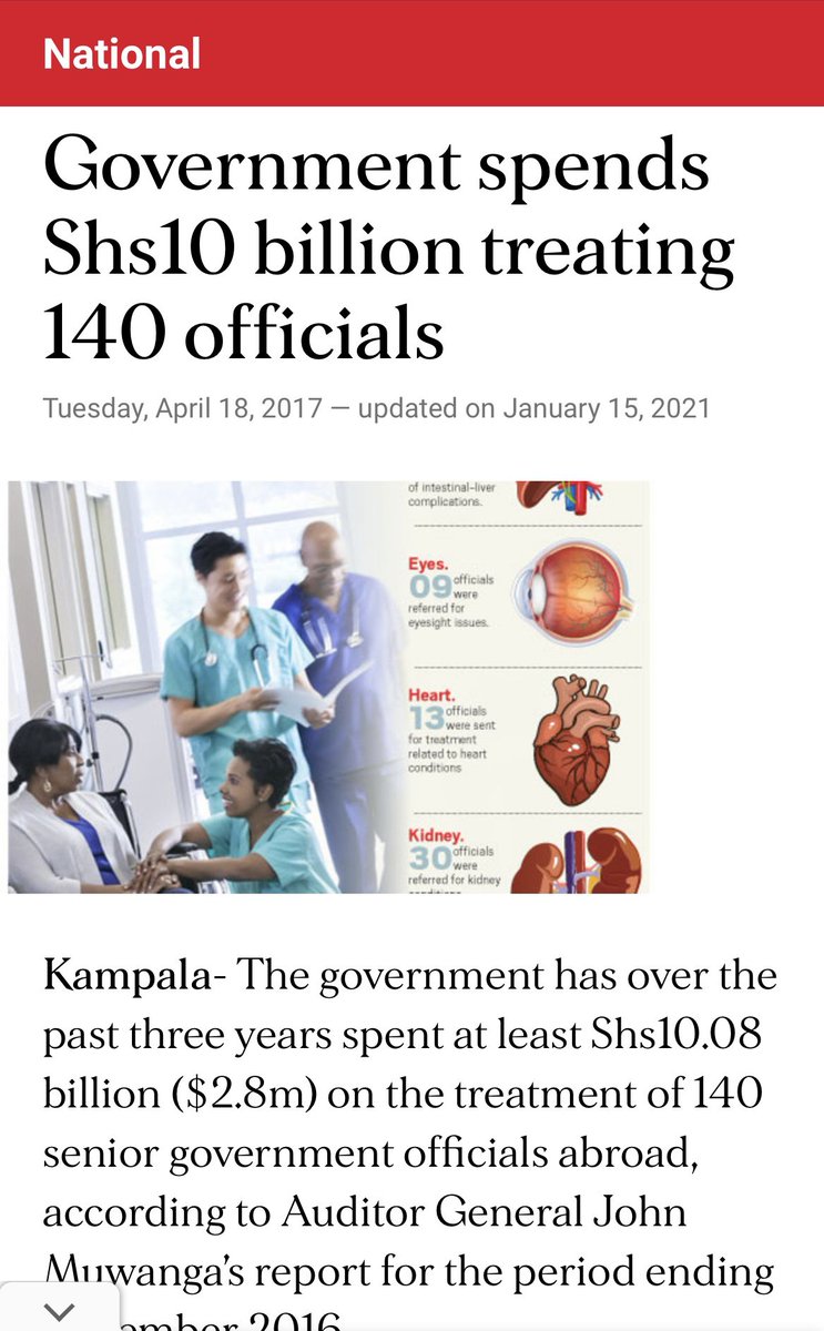 SarahBireete's tweet photo. Expenditure on treatment of government officials abroad has grown from 10bn in 2021 to 377bn in 2022. This is enough money to construct 10 hospitals of the standard of the private Kampala International Hospital, medical experts told @DailyMonitor in 2022 #UgandaHealthExhibition https://t.co/QxskrlC54g