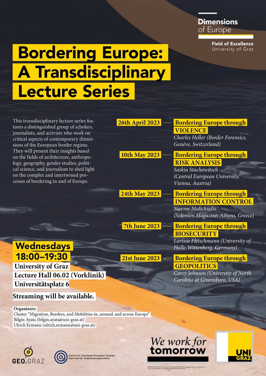 Join us next Wednesday 26th of April for the first lecture of our new lecture series 'Bordering Europe' co-organised with the Department of Geography and Regional Science. All details above!
#universityofgraz #cseesgraz #geograz #lectureseries
