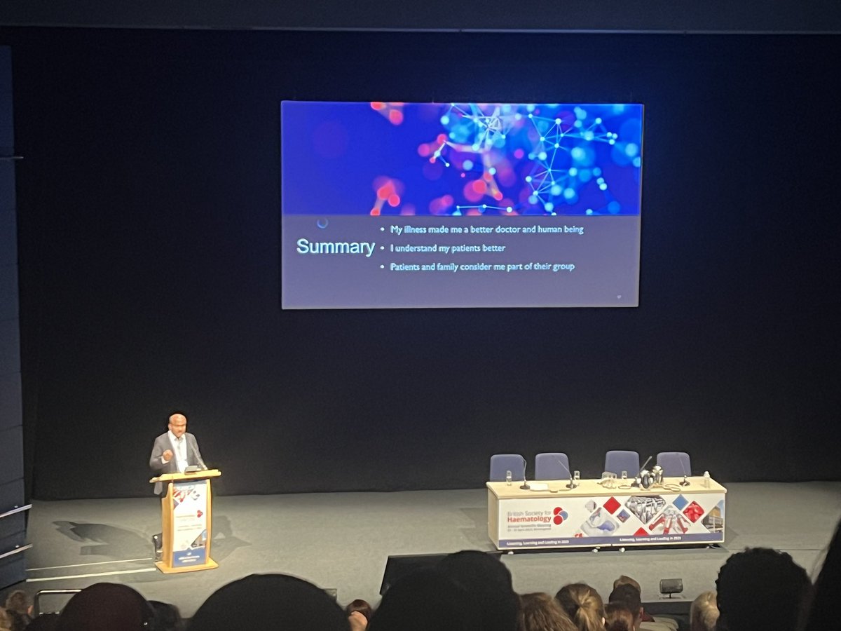 Katevnash's tweet photo. “My illness made me a better doctor and human being” 

Such an insightful presentation from Dr Salim Shafeek about his experience of being a haematologist diagnosed with myeloma 

#BSH2023 https://t.co/Gm1U7ynaRO