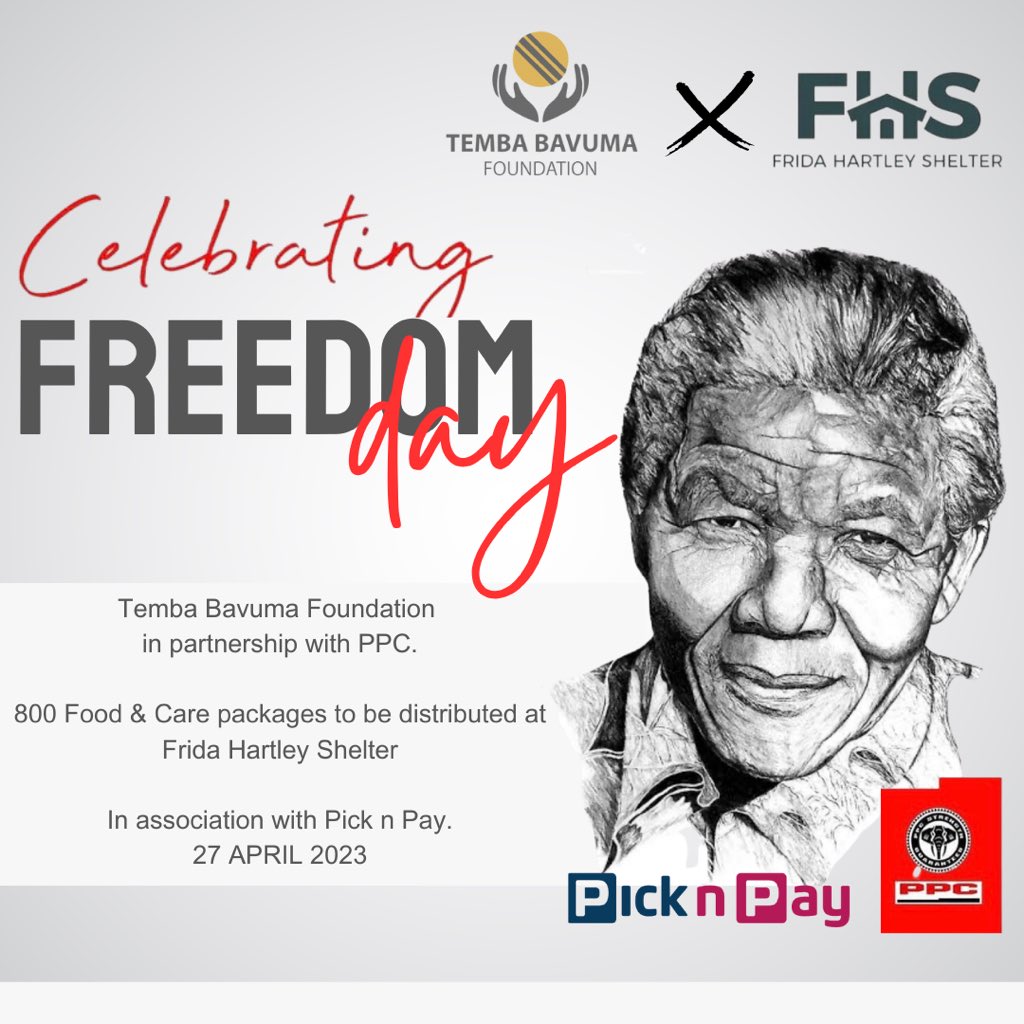 Join us on Freedom Day 27 April 2023 as we celebrate our Freedom & Diversity! We will be spending our morning with the @fridahartley Shelter preparing meals to feed the community of over 800 citizens. Strategic Partners: @picknpay @ppc.africa