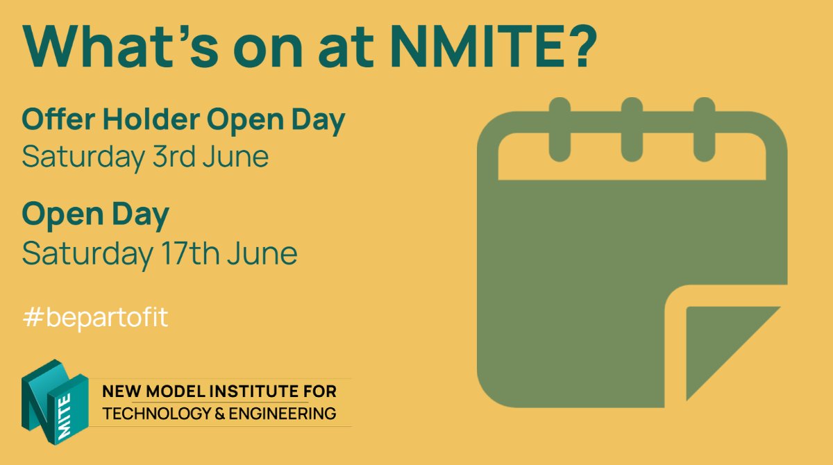 nmite_ac's tweet image. June is set to be a busy month at NMITE! 
➡️ 3rd June - if you have a September 2023 offer from us,  we&apos;ve emailed you about booking.
➡️ 17th June - keen to explore NMITE as a place to study and yet to apply?  Book via the link ow.ly/hOQM50NQehf #engineeringdegree #openday