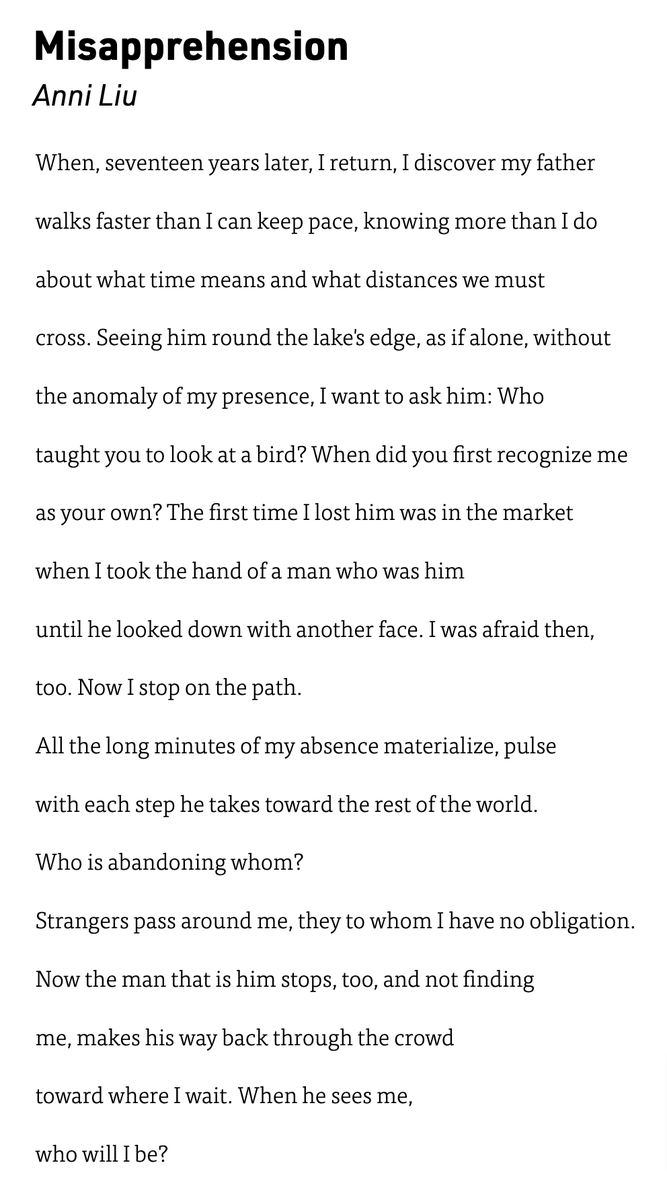 'Misapprehension', a poem by Anni Liu | poems.com/poem/misappreh…
@IamAnniLiu via @Poetry_Daily and @PerseaBooks